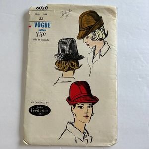 Vogue Vintage 1960's Pattern #6020 John Frederics Chapeaux Hats Size 22 RARE